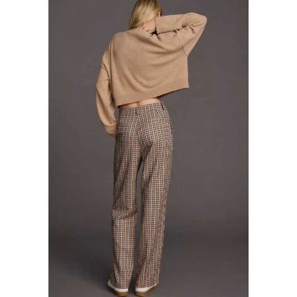 Beatrice B Plaid Flat Front Wide Leg Pants Women's Multicolor Office Business - Picture 2 of 13